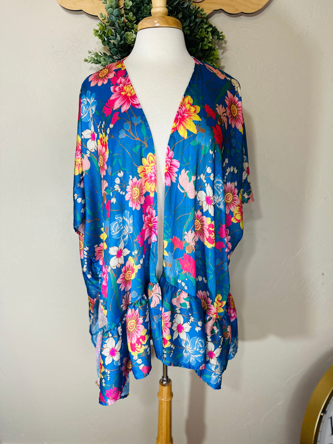 Liza Lou’s Umgee Cobalt Blue Floral Open Kimono Cardigan