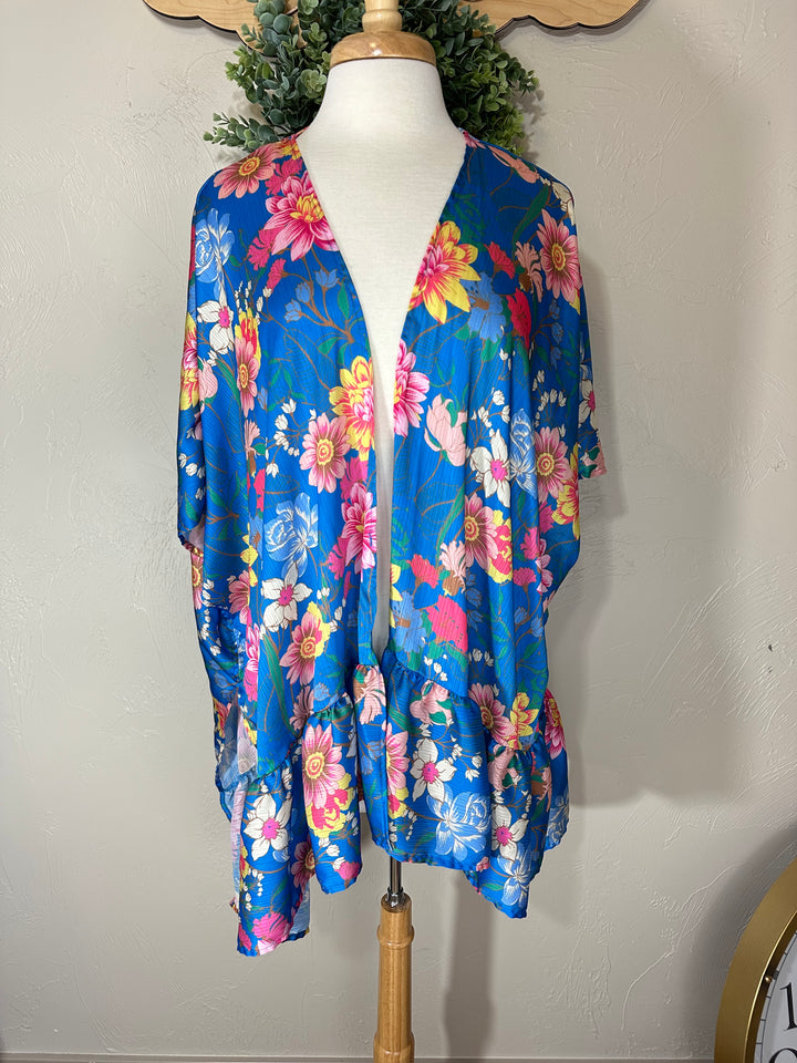 Liza Lou’s Umgee Cobalt Blue Floral Open Kimono Cardigan
