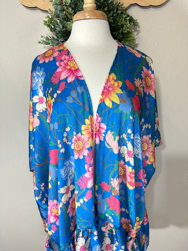 Liza Lou’s Umgee Cobalt Blue Floral Open Kimono Cardigan