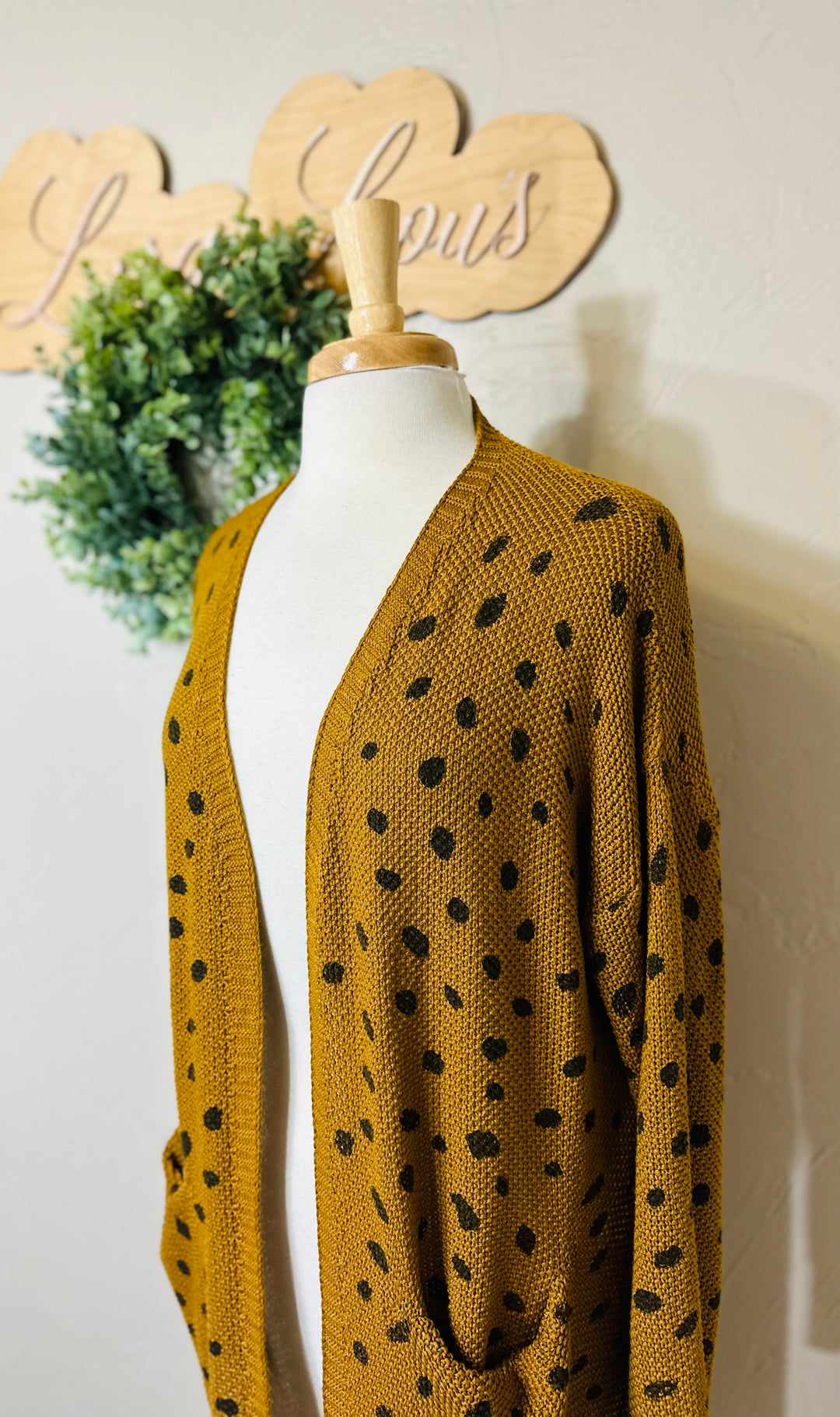 Umgee Mustard Brown Hand Stamped Long Open Front Cardigan Sweater with Pockets