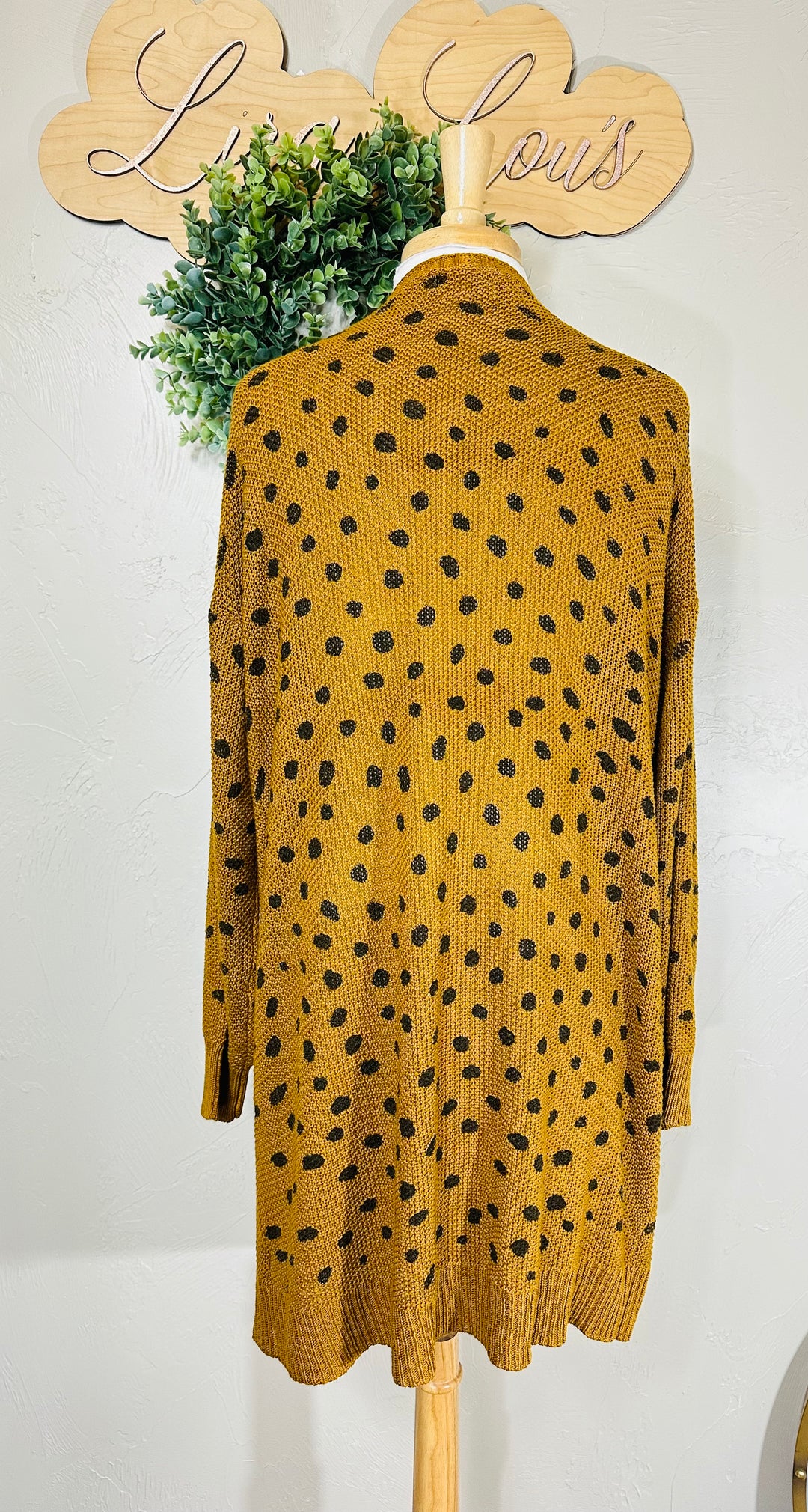 Umgee Mustard Brown Hand Stamped Long Open Front Cardigan Sweater with Pockets