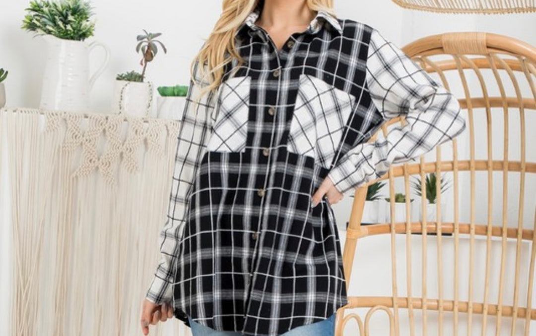 Liza Lou’s Zia Plaid Button Up Over Sized Top