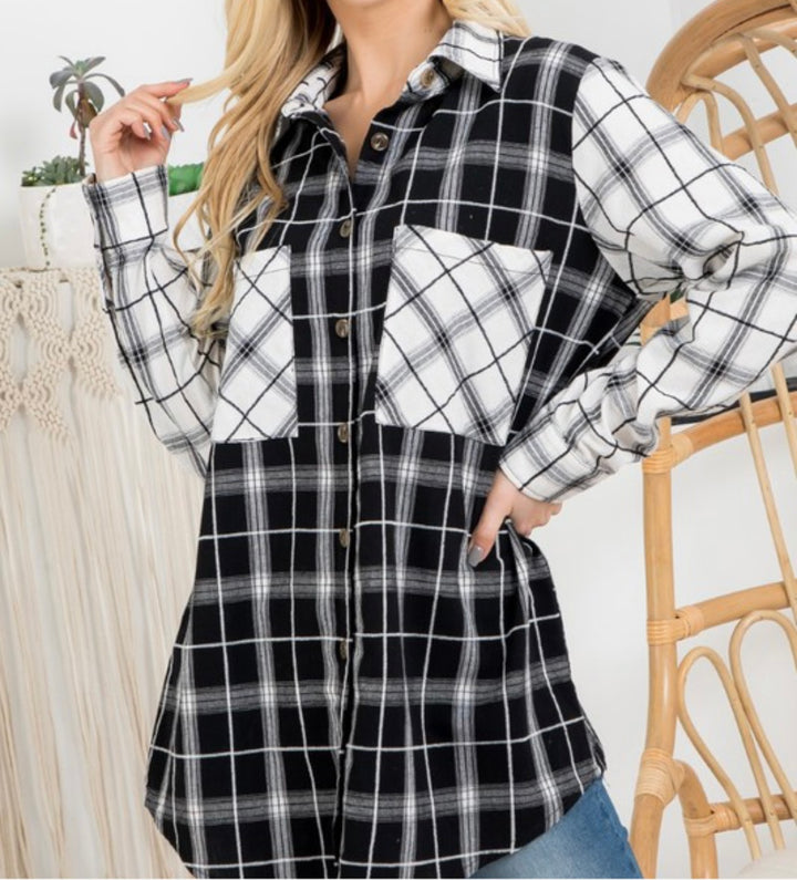 Liza Lou’s Zia Plaid Button Up Over Sized Top