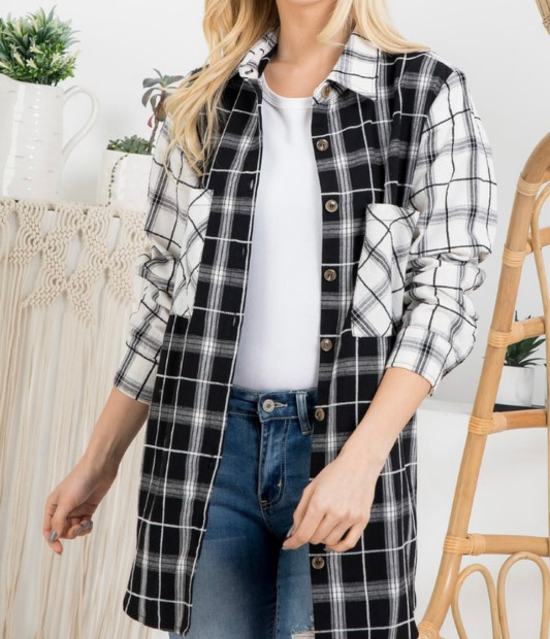 Liza Lou’s Zia Plaid Button Up Over Sized Top