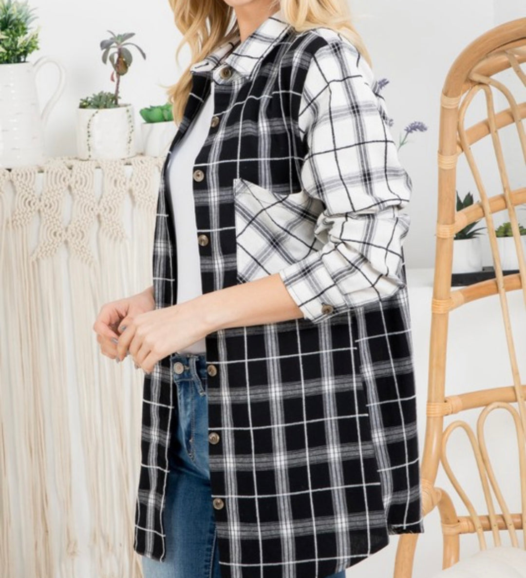 Liza Lou’s Zia Plaid Button Up Over Sized Top