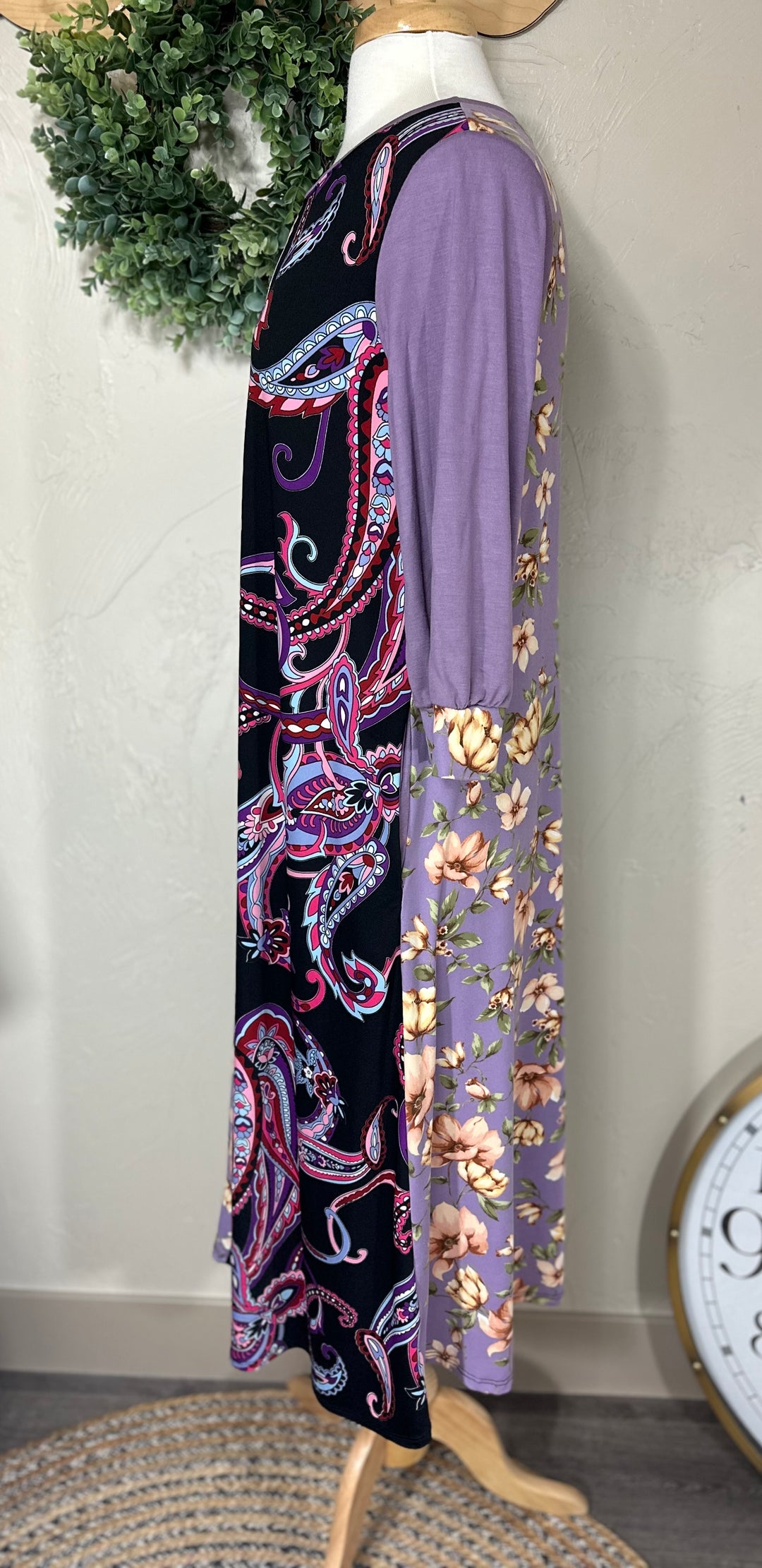 Celeste Lavender Paisley Floral Contrast Modest Dress