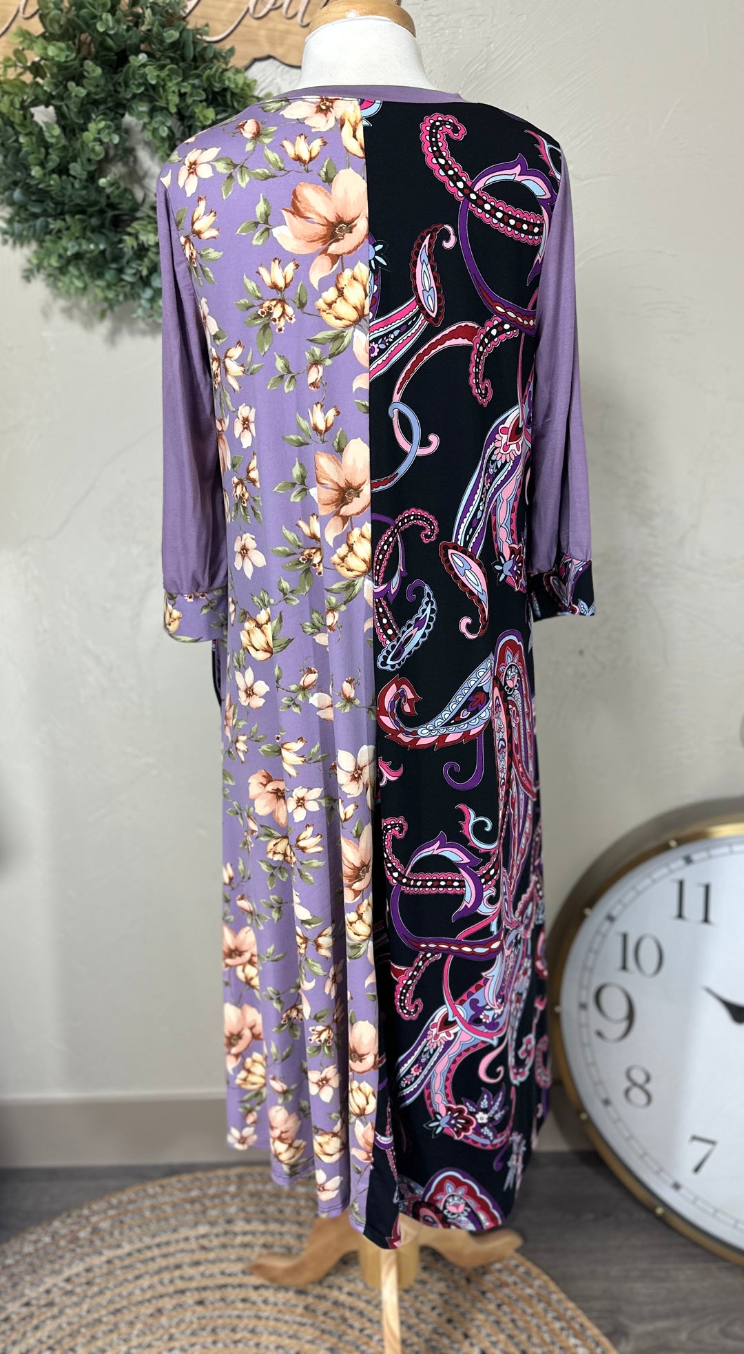 Celeste Lavender Paisley Floral Contrast Modest Dress