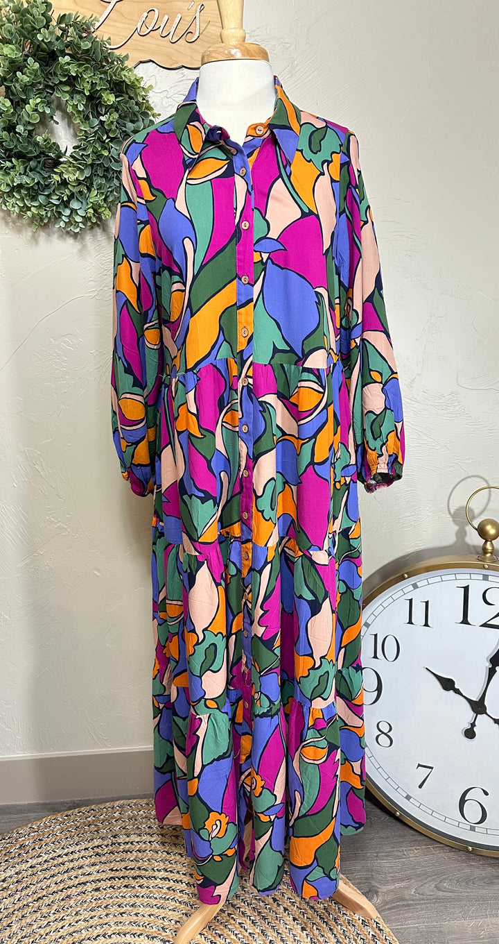 Liza's Long Modest Colorful Geometric Long Dress