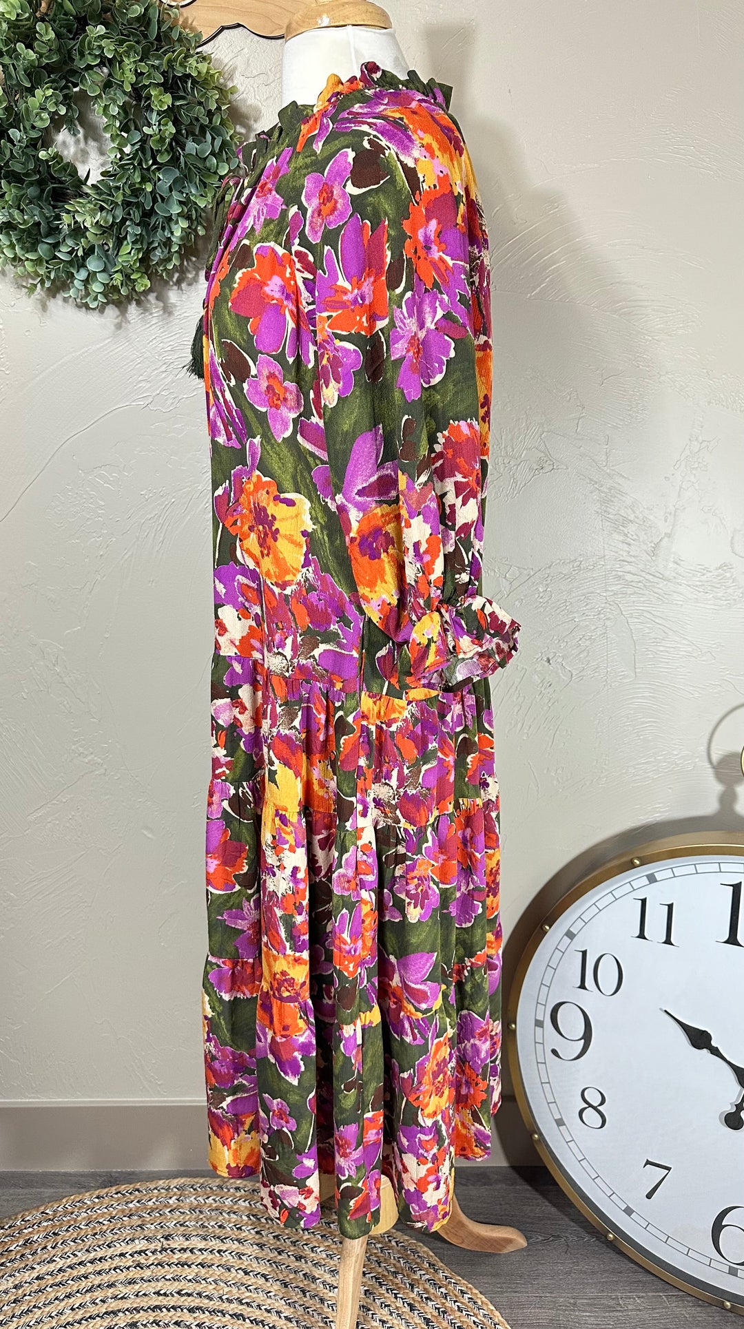 Liza Lou's Autumn Olive Women's Maxi Dress Floral Pattern