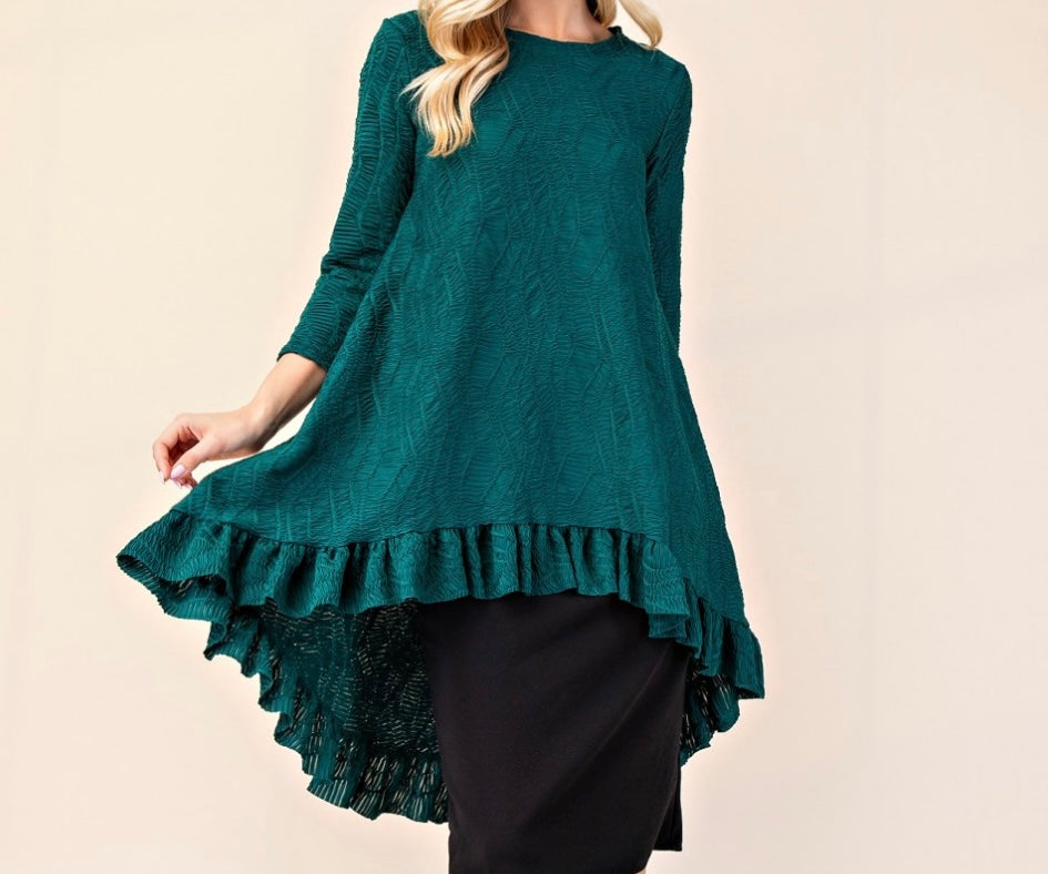 Tabitha Hunter Green Modest Asymmetrical Textured Tunic Top