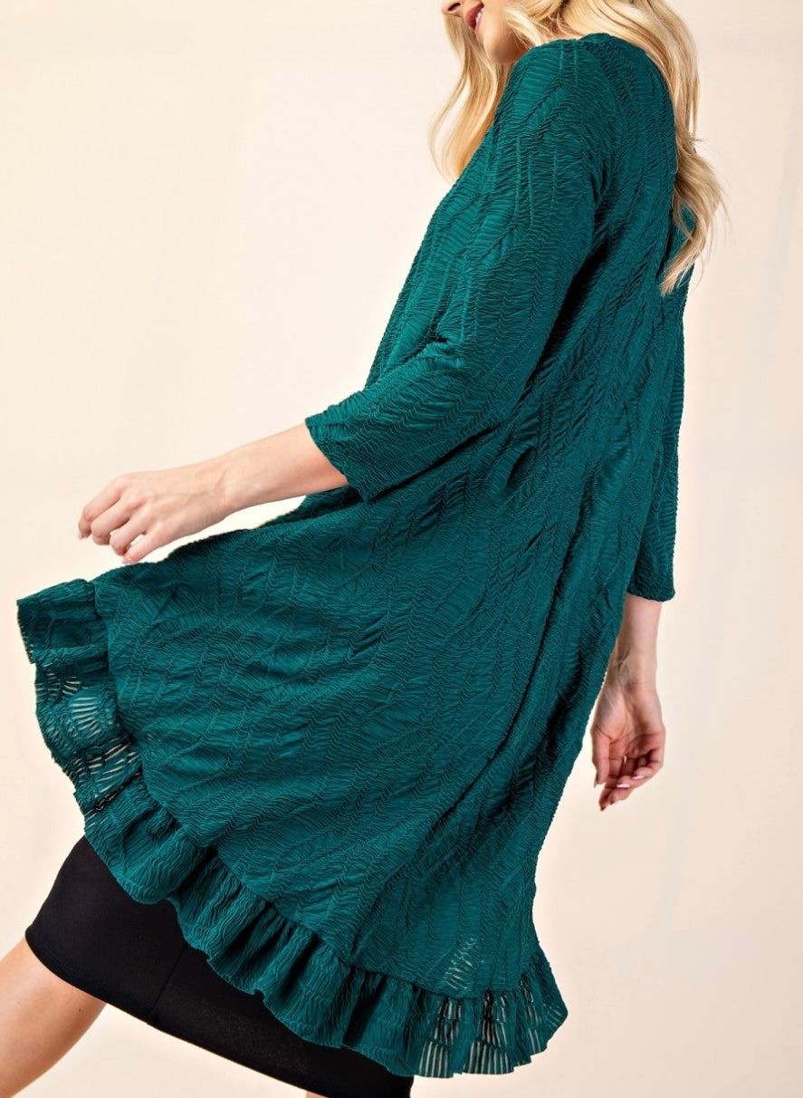 Tabitha Hunter Green Modest Asymmetrical Textured Tunic Top