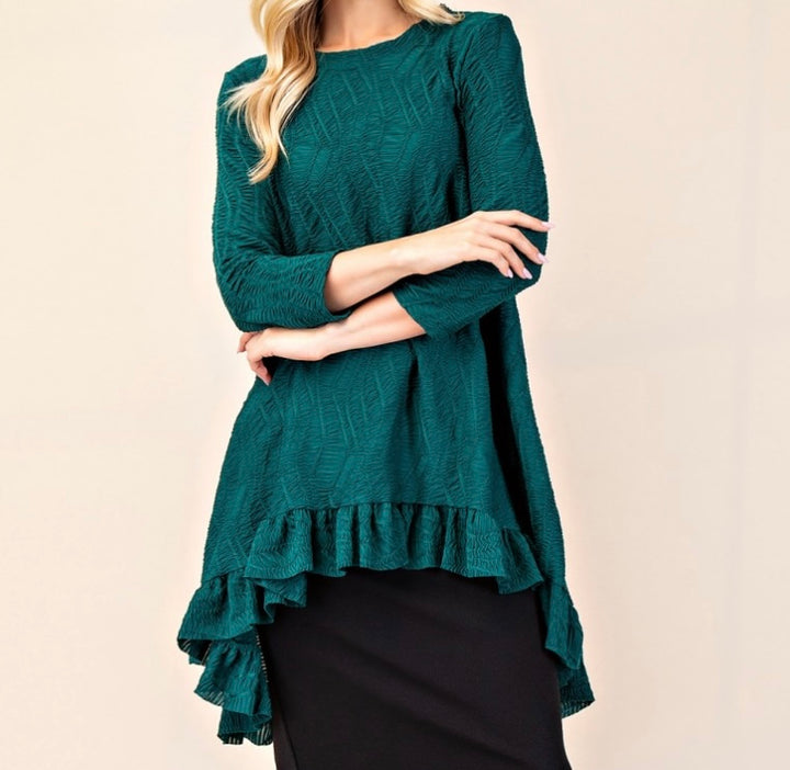 Tabitha Hunter Green Modest Asymmetrical Textured Tunic Top