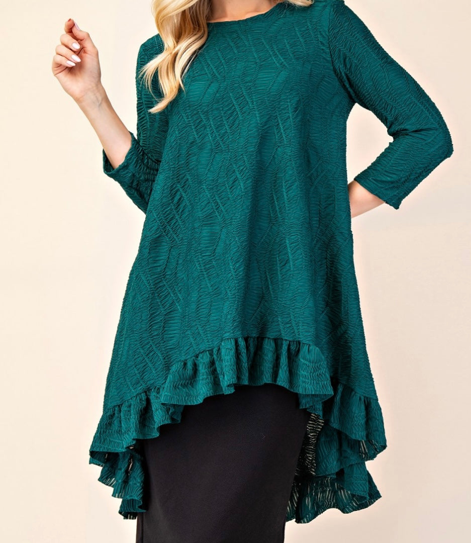 Tabitha Hunter Green Modest Asymmetrical Textured Tunic Top