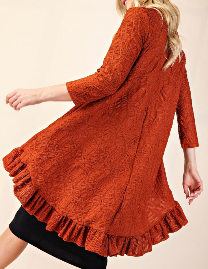 Tabitha Rust Copper Modest Asymmetrical Textured Tunic Top