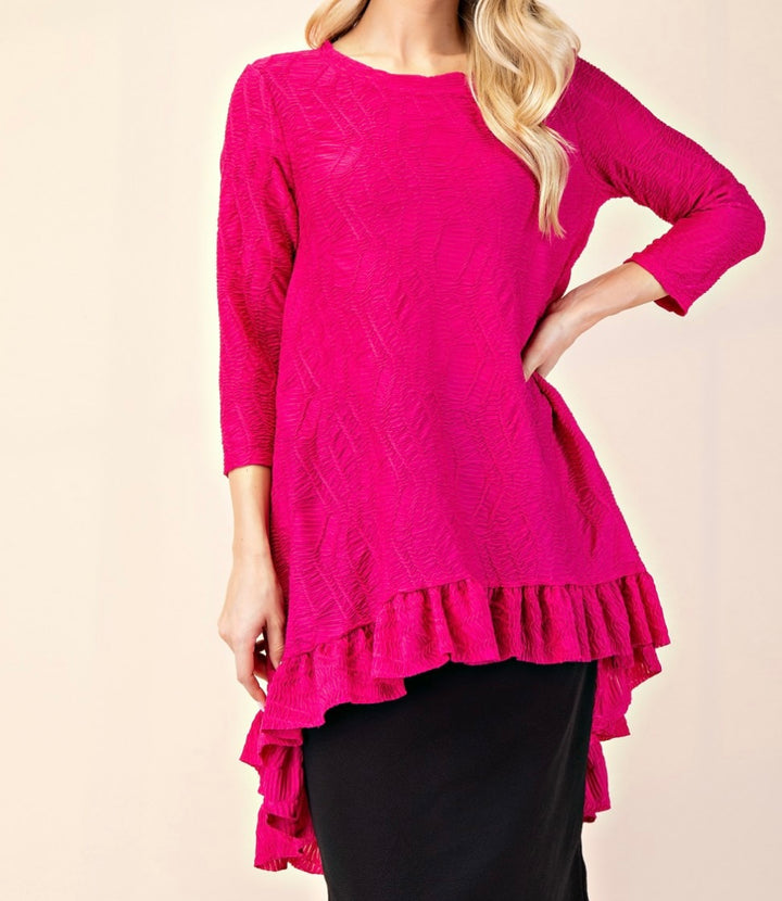 Tabitha Fuchsia Pink Modest Asymmetrical Textured Tunic Top