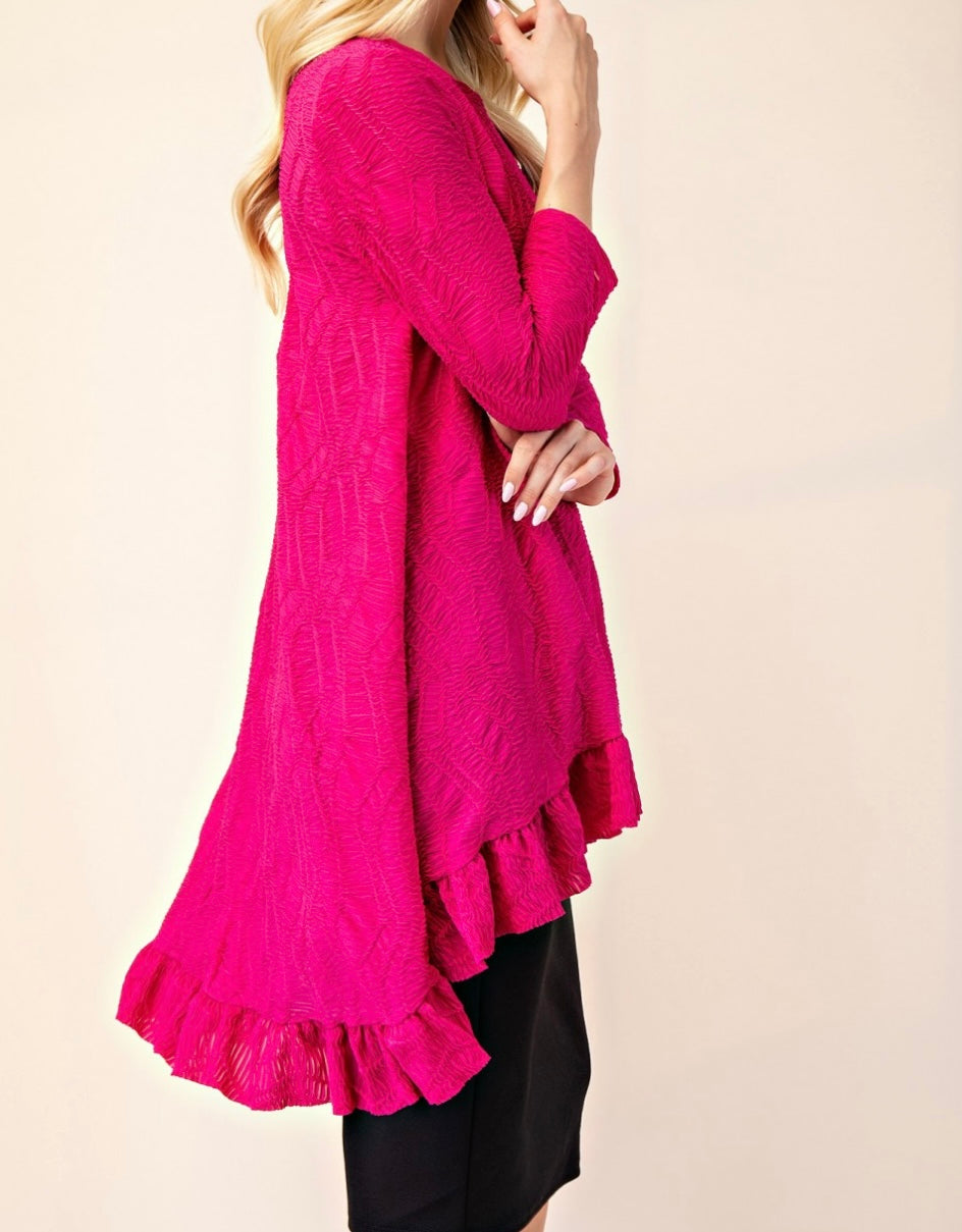 Tabitha Fuchsia Pink Modest Asymmetrical Textured Tunic Top