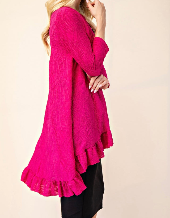 Tabitha Fuchsia Pink Modest Asymmetrical Textured Tunic Top