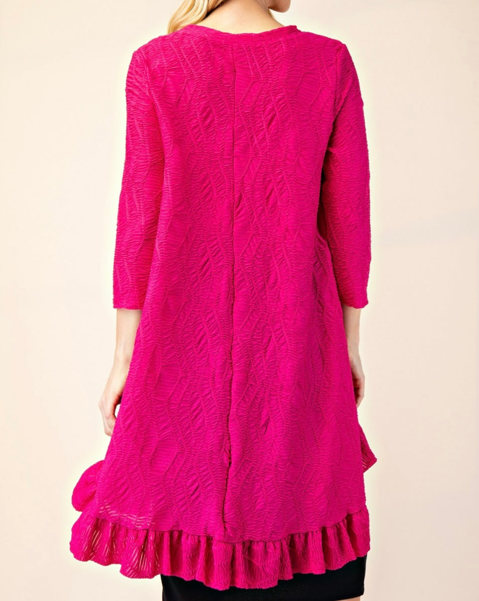 Tabitha Fuchsia Pink Modest Asymmetrical Textured Tunic Top