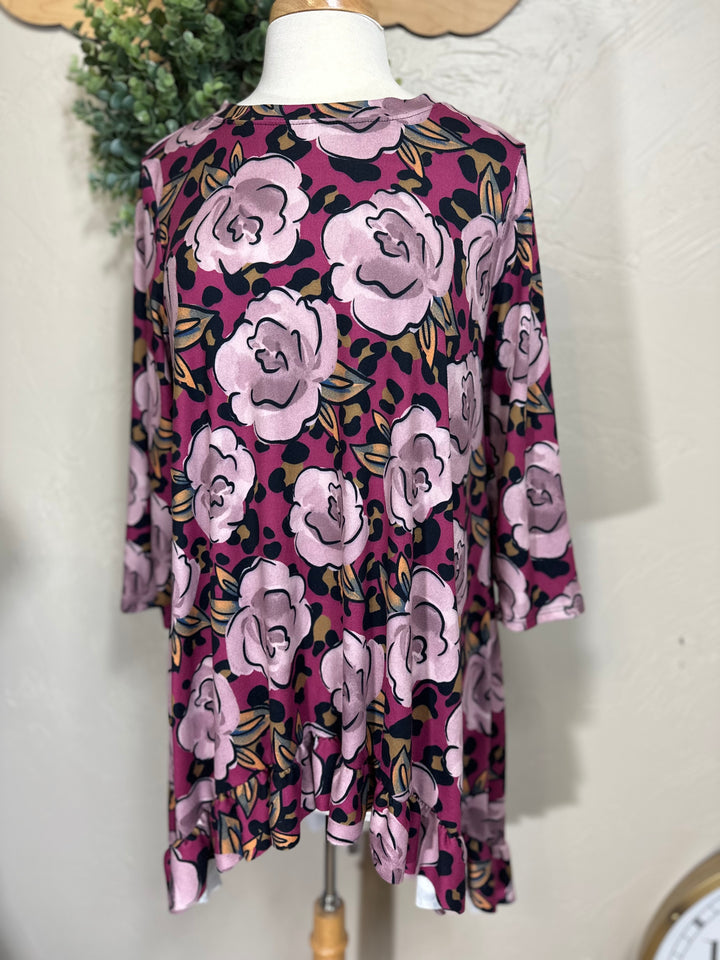 Suzie Floral Animal Print High Low Modest Tunic Top