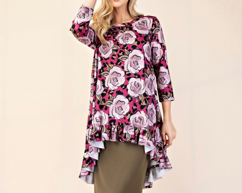 Suzie Floral Animal Print High Low Modest Tunic Top