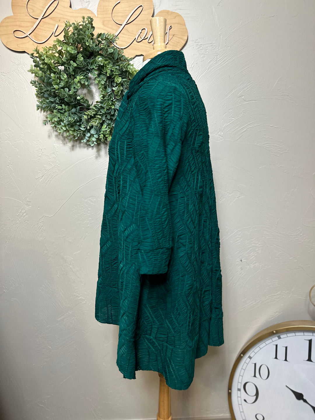 Selena Asymmetrical Hunter Green Modest Textured Tunic Top with Tie