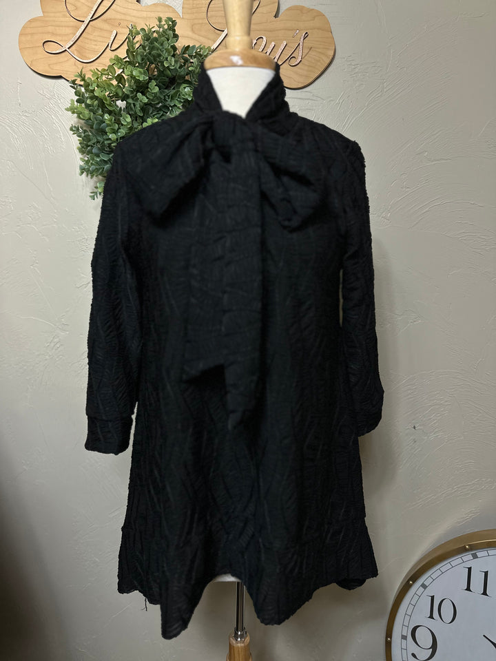 Selena Asymmetrical Black Modest Textured Tunic Top with Tie