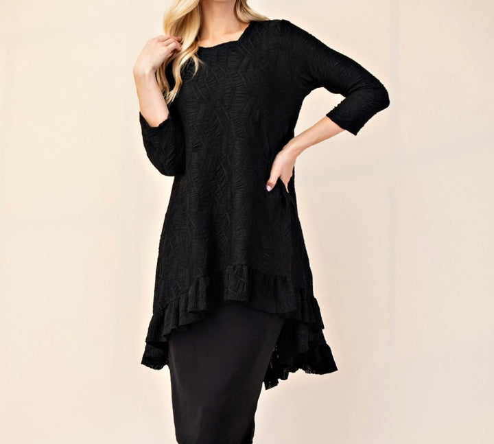 Tabitha Black Modest Asymmetrical Textured Tunic Top