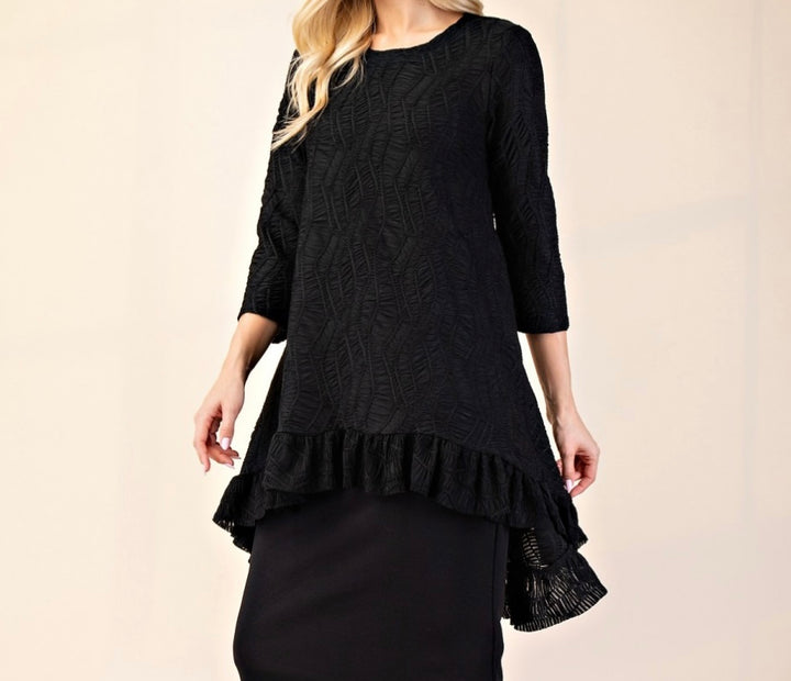 Tabitha Black Modest Asymmetrical Textured Tunic Top