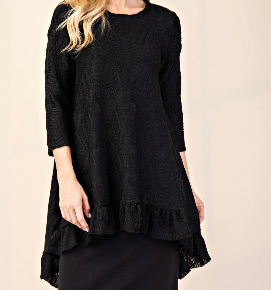 Tabitha Black Modest Asymmetrical Textured Tunic Top