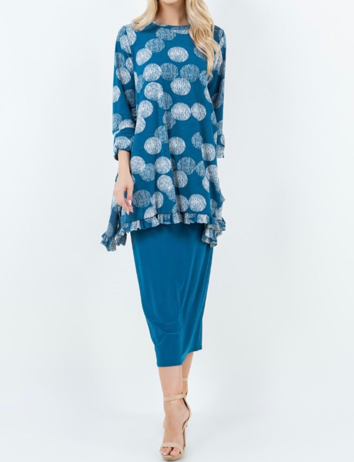 Fiona Turquoise Blue Asymmetrical Dot Tunic Top