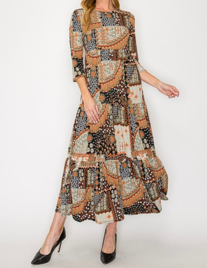 Cassie Mixed Print Long Modest Dress