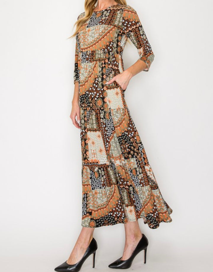 Cassie Mixed Print Long Modest Dress