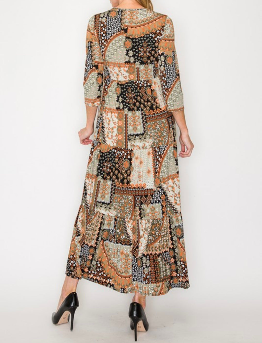 Cassie Mixed Print Long Modest Dress