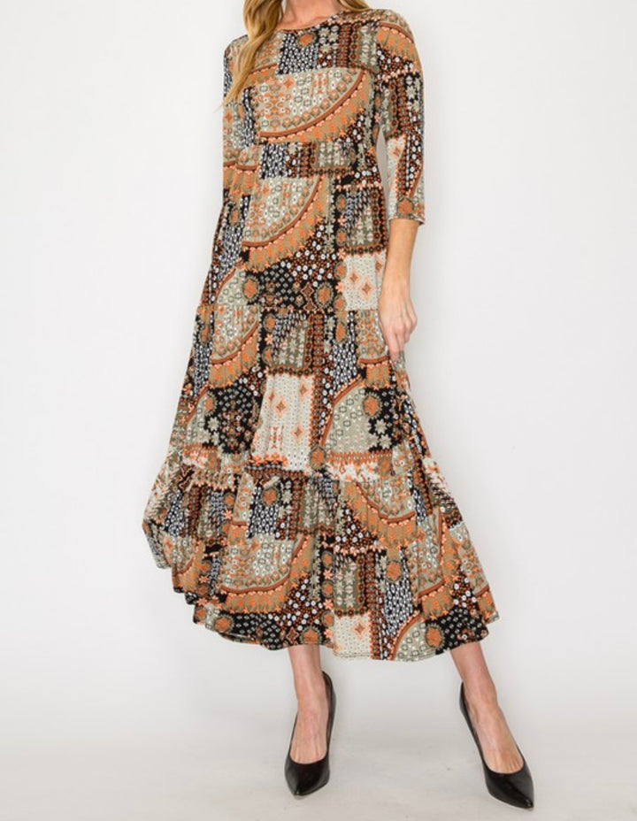 Cassie Mixed Print Long Modest Dress