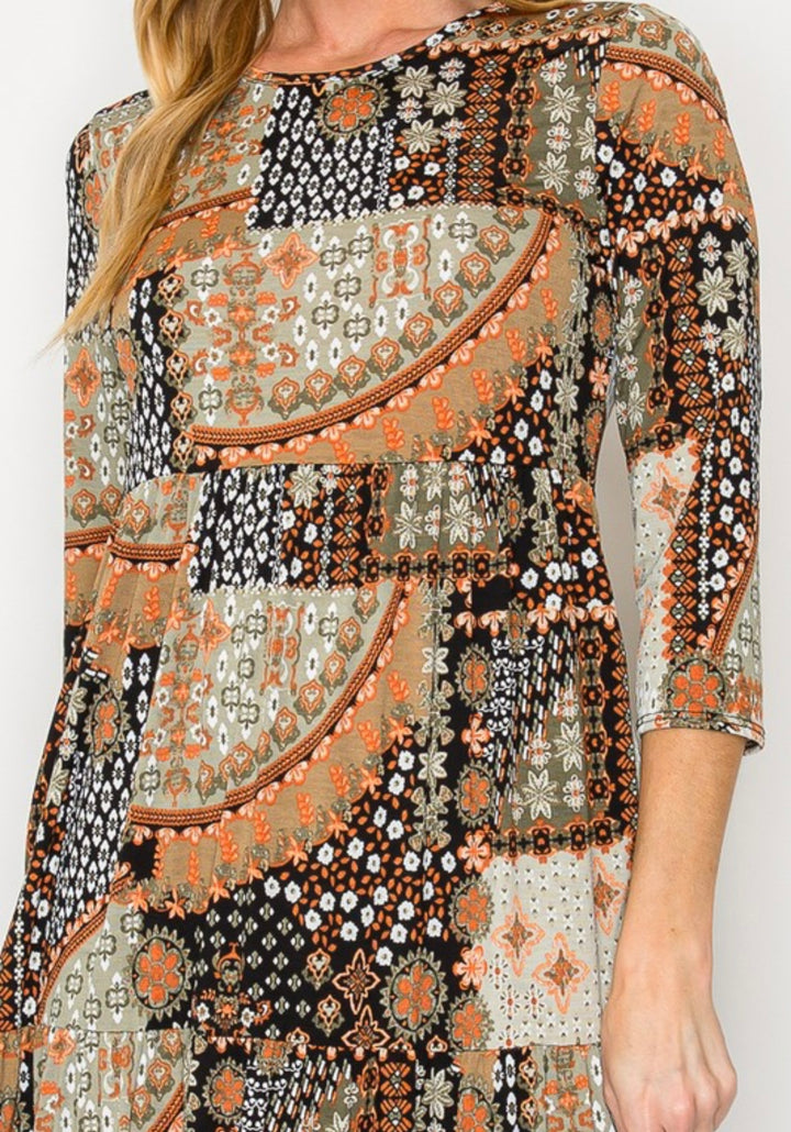 Cassie Mixed Print Long Modest Dress