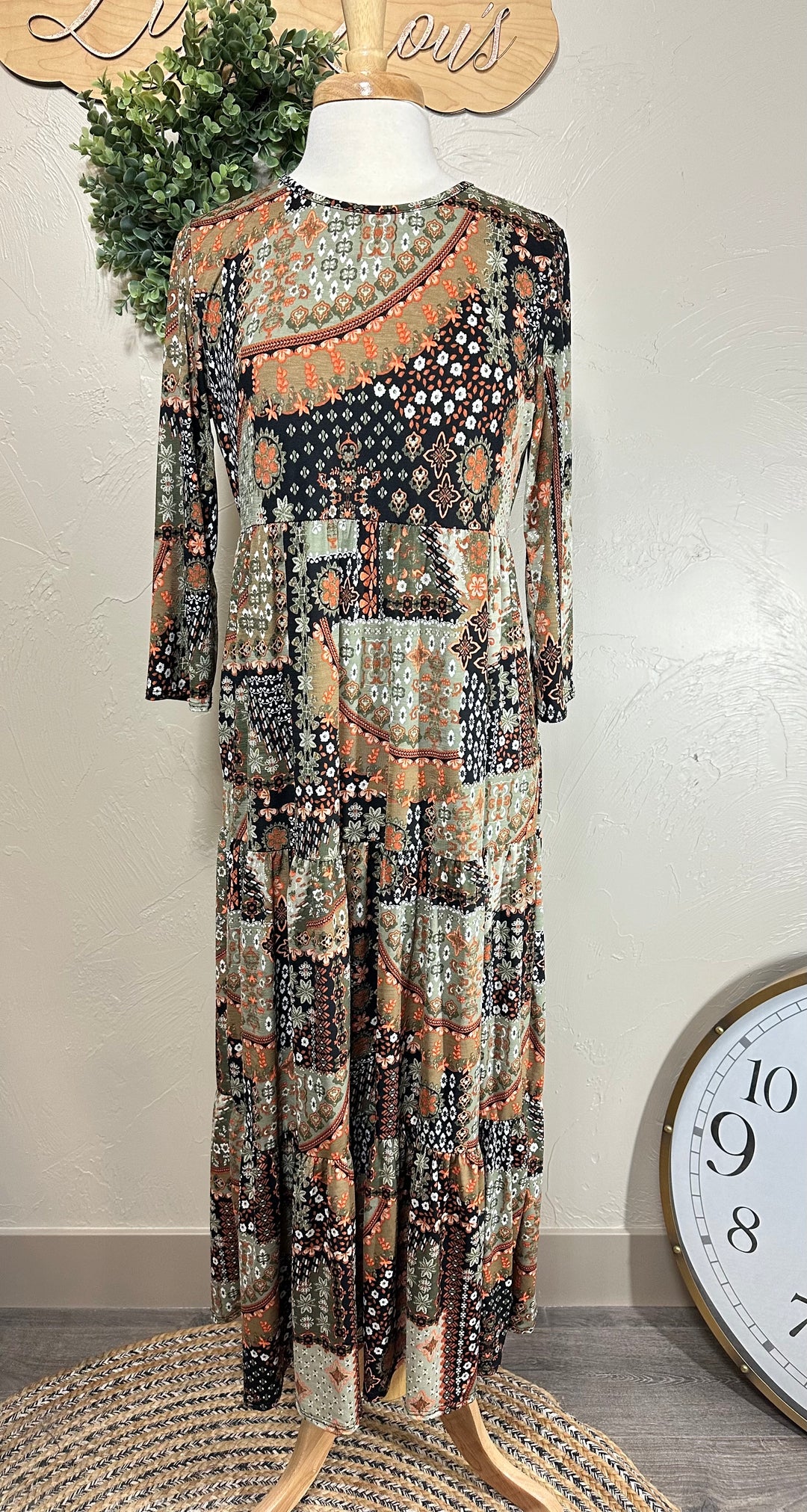 Cassie Mixed Print Long Modest Dress