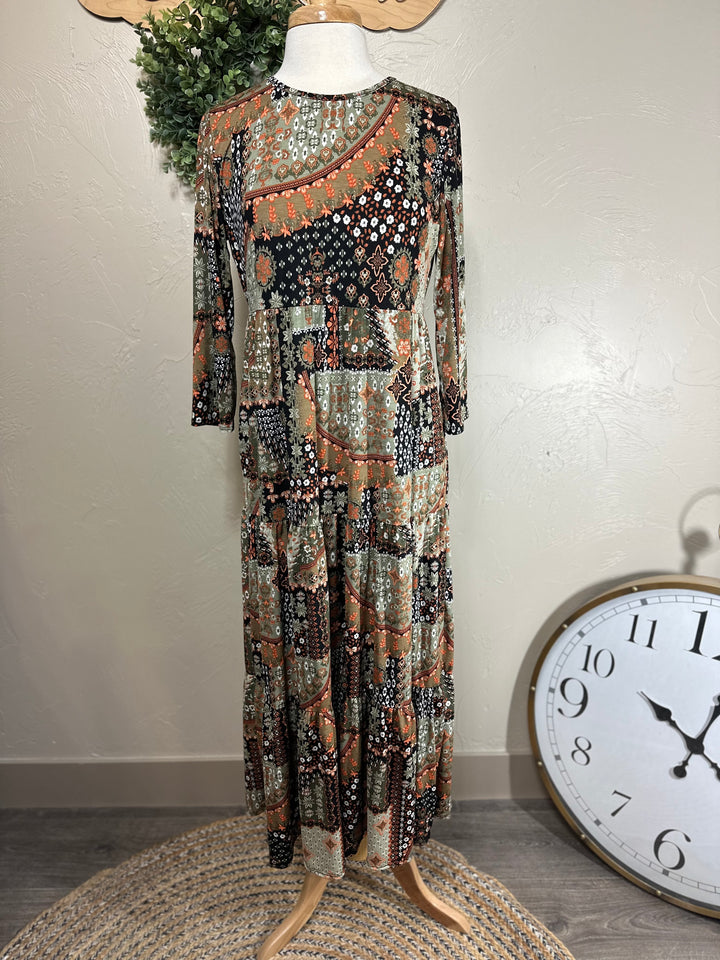 Cassie Mixed Print Long Modest Dress