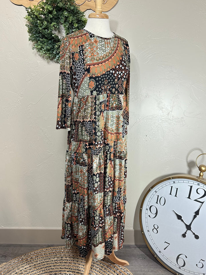 Cassie Mixed Print Long Modest Dress