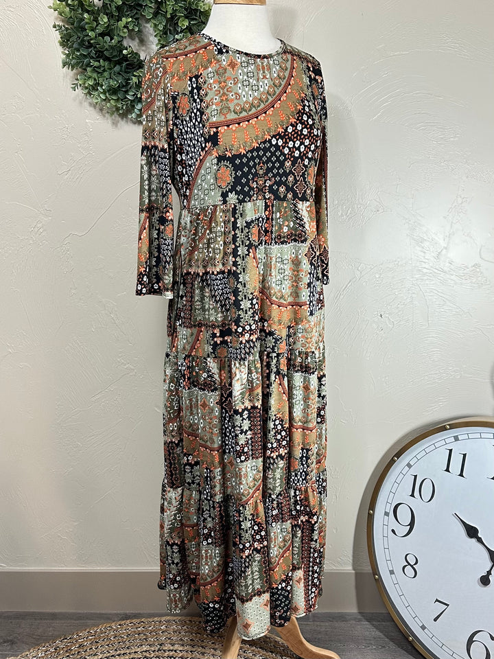 Cassie Mixed Print Long Modest Dress