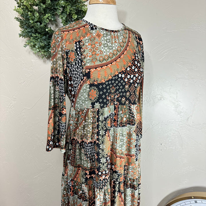 Cassie Mixed Print Long Modest Dress