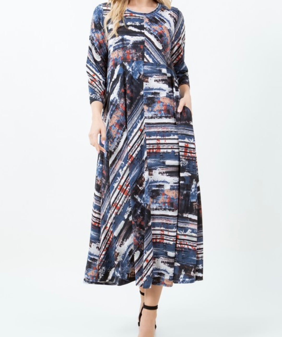 Liza's Blue Brush Stroke Long Modest Dress