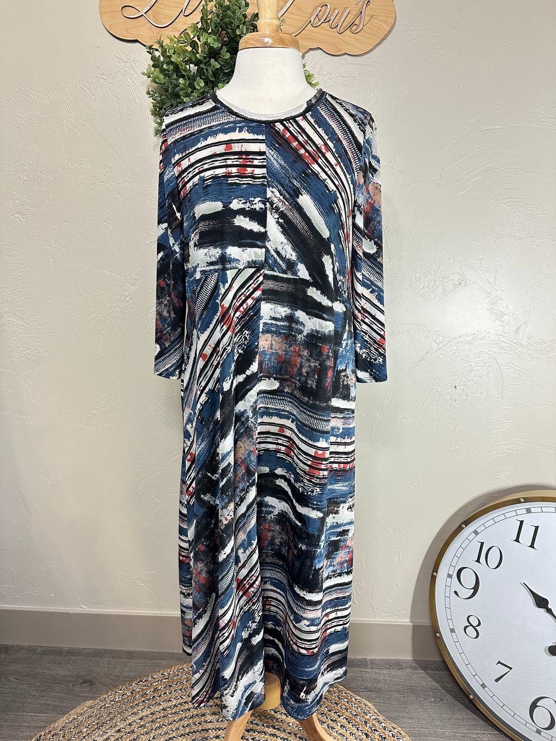 Liza's Blue Brush Stroke Long Modest Dress