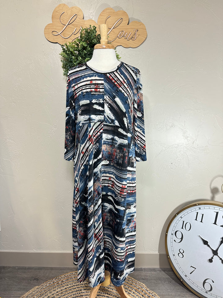 Liza's Blue Brush Stroke Long Modest Dress