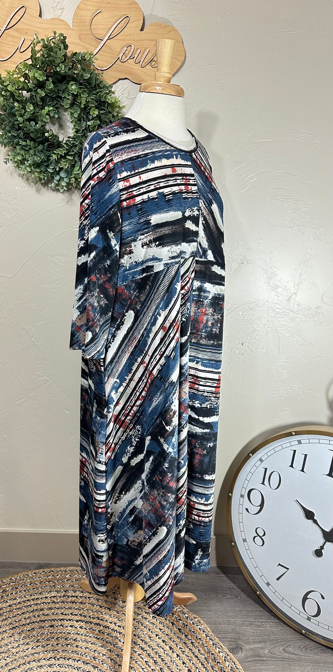 Liza's Blue Brush Stroke Long Modest Dress