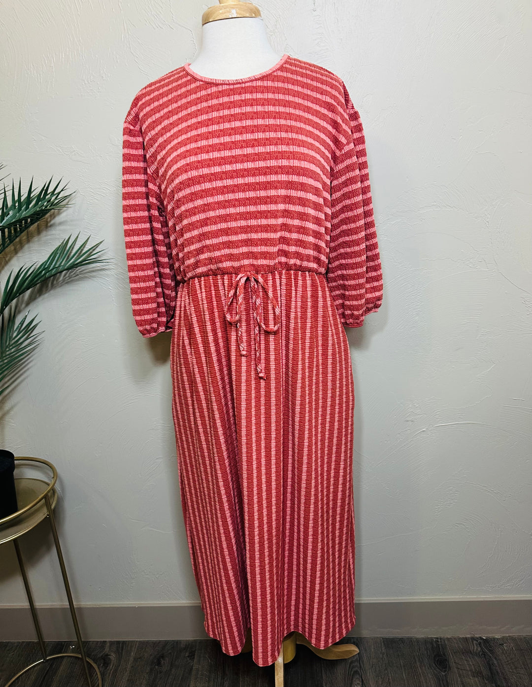 Dark Dusty Pink Striped Modest Dress