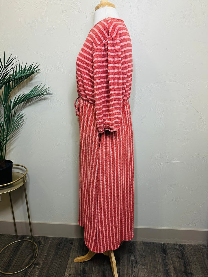 Dark Dusty Pink Striped Modest Dress