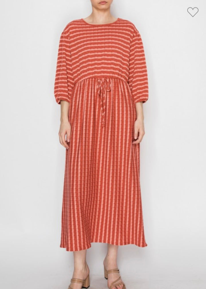 Dark Dusty Pink Striped Modest Dress