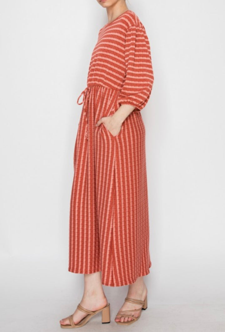 Dark Dusty Pink Striped Modest Dress