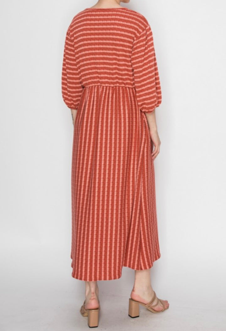 Dark Dusty Pink Striped Modest Dress