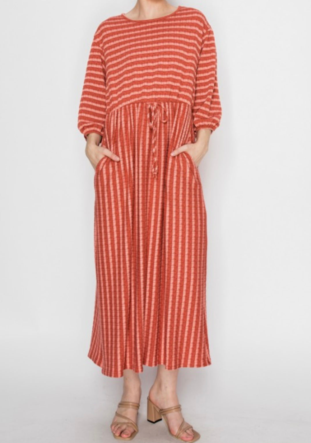 Dark Dusty Pink Striped Modest Dress